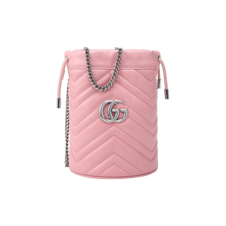 Gucci GG Marmont Pink Quilted Leather Mini Bucket Bag, Women's Drawstring Closure Crossbody Pouch for Daily Party Shopping 575163-DTDRP-5815