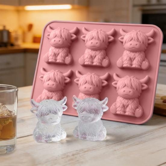 1/2Pcs Ice Cube Mold Mini Highland Cow Food Grade Silicone Reusable Ice Cube Tray Easy To Demold Ice Cube Maker Kitchen Tool