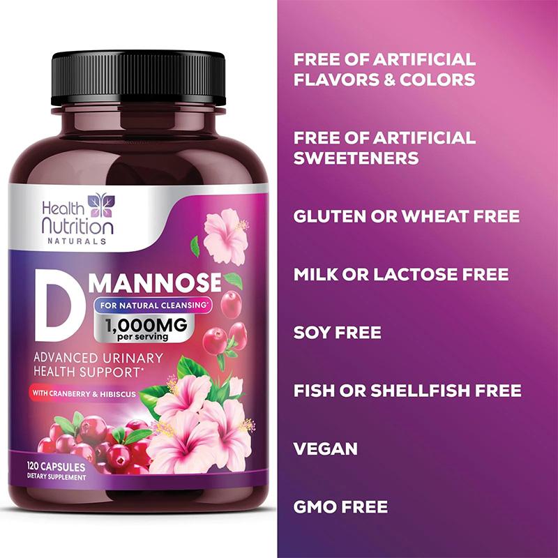 D-Mannose 1000mg with Cranberry & Hibiscus, 120 Capsules