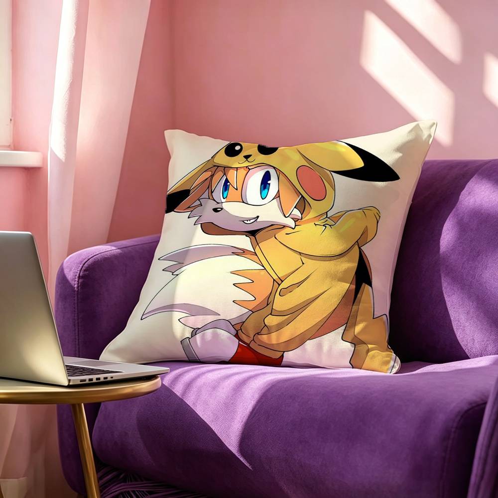 Anime TTails Cartoon Square DoubleSided printed Pillow Case Bedroom Bedside Pillow Sofa Cushion Cover