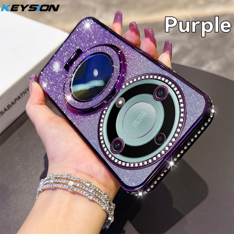 

KEYSION Glitter Jewelled Magnetic Phone Case for HONOR X9b 5G X9A 5G Makeup Mirror Stand Shockproof Cover for Magic 6 5 Lite 5G for Magic 6 Lite 5G