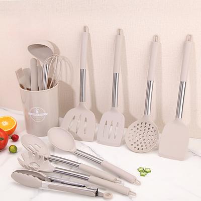 15pcs Silicone Kitchenware Set Stainless Steel Handle Cooking Utensils Spatula Spoon Food Clip Kitchen Tool with Storage Bucket