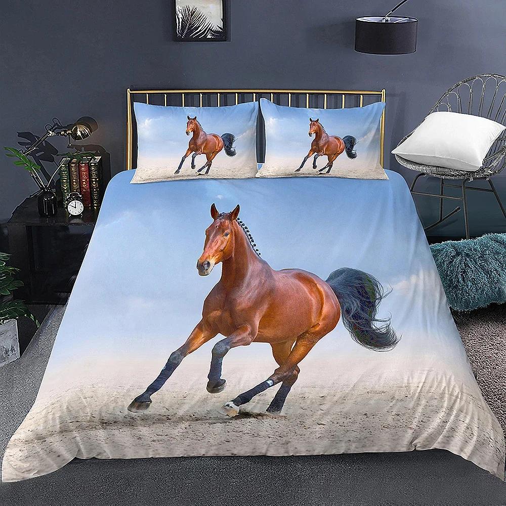 Bettbezug-Set mit 3D-Tierdruck, dominantes galoppierendes Pferde-Bettwäscheset, weiche 2/3-teilige Polyester-Bettbezüge mit Kissenbezug