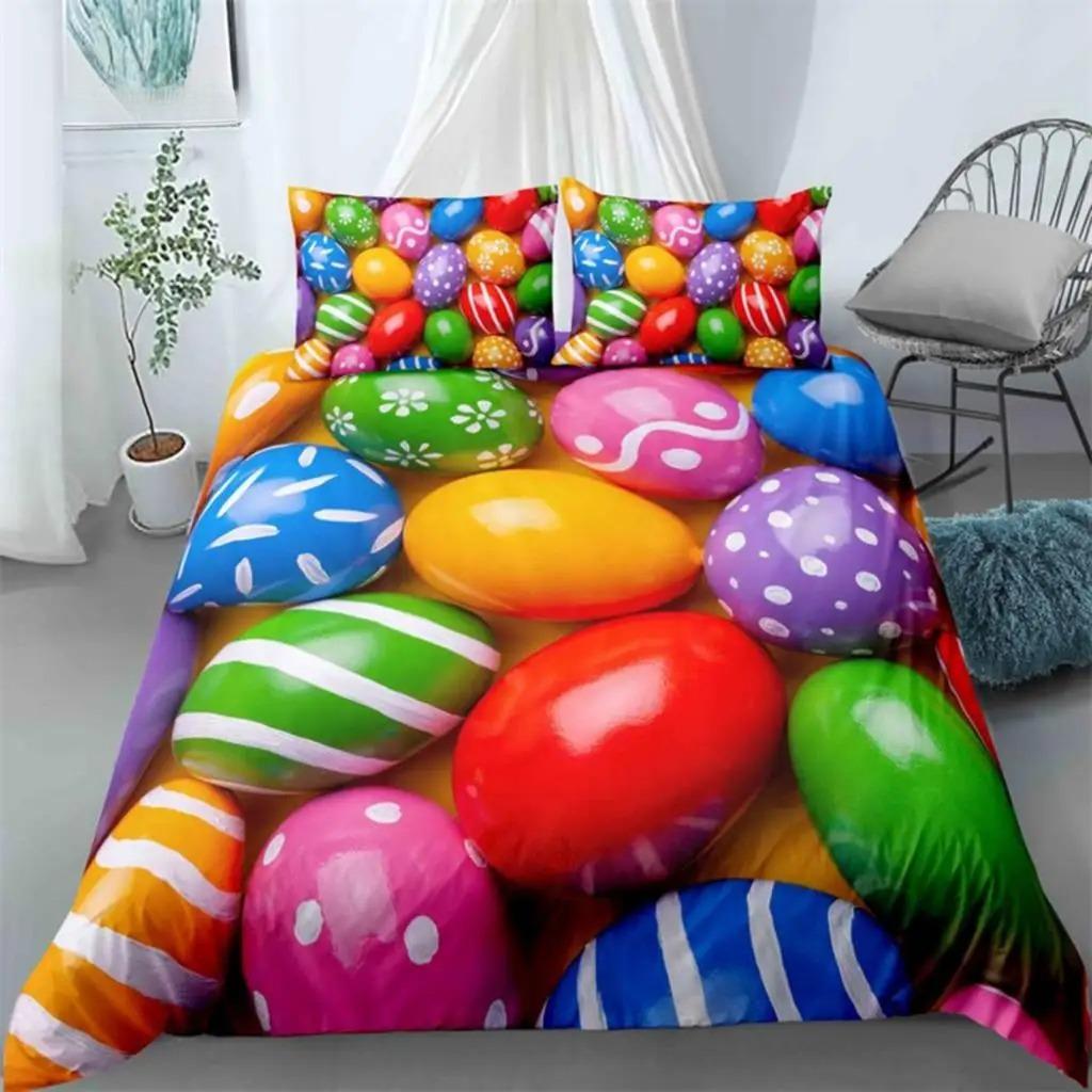 Soft Easter Eggs Print Duvet Cover Happy Easter Cartoon Rabbit Toddler Bedding Sets Twin King Queen Size Microfiber Quilt Cover