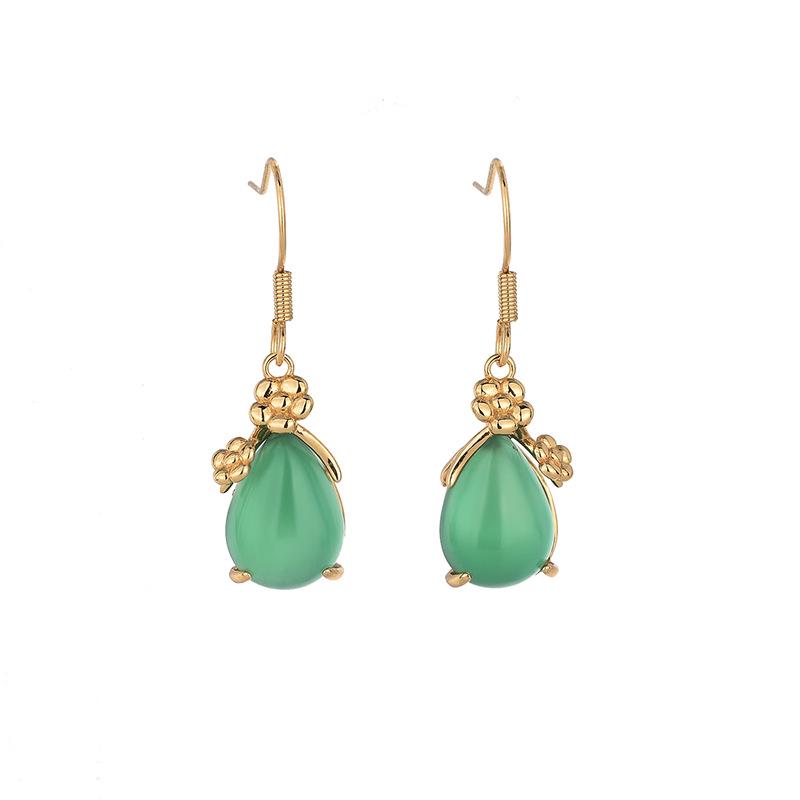 Aieryuan Court Style Gold-Plated Chalcedony Agate Teardrop Dangle Earrings for Women