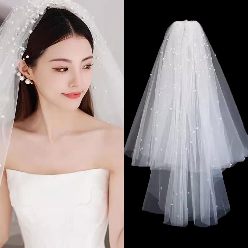 Wedding Veil Bridal Headwear Simple Elegant Soft Tulle Headpiece for Registration Ceremony Engagement And Bride's Gown