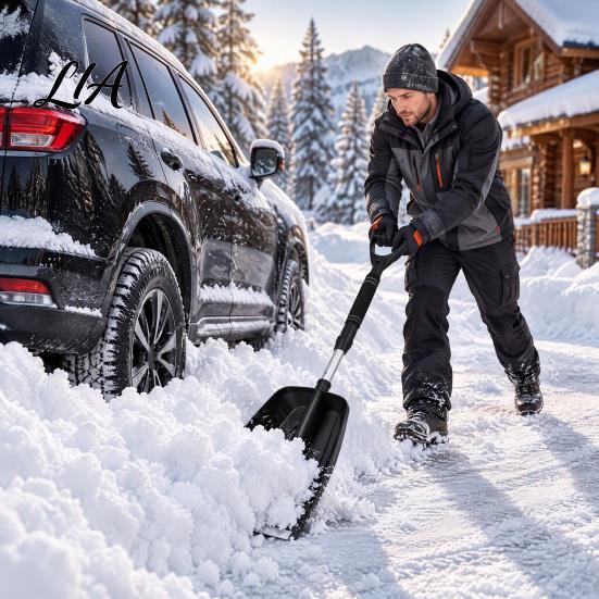 Car Ice Scraper Snow Shovel with Extendable Handle, for SUV Scratch Free Remover Truck Windshield, Scratch-Free Large Pivot Head Removal Tool