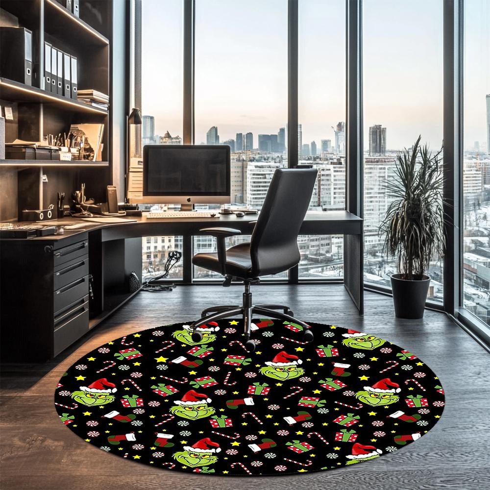 Grinch Printed Round Rug Carpet Chair Rug Area Rug Entryway Doormats,for Office Chair Living Room Bedroom Kitchen Room.