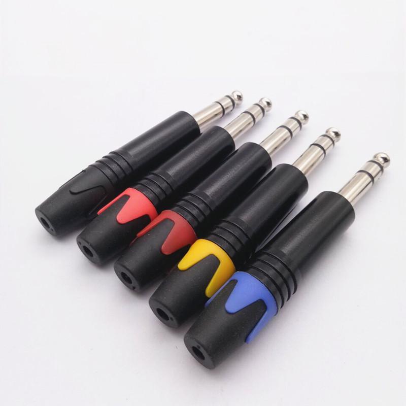 Nickel-Plated 6.35mm Stereo Microphone Plug, Black Body, 3-Pin Connector