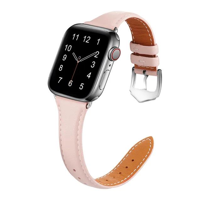 Schlankes dünnes echtes Lederarmband für Apple Watch Serie Kleine Dornschließe Universelles Uhrenarmband
