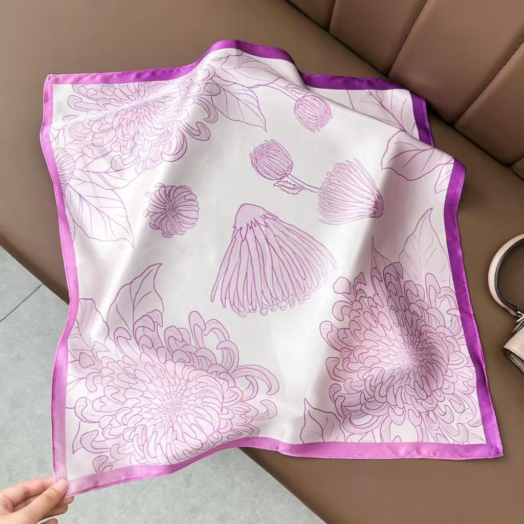 New Silk Silk Scarf Women's Spring Fashion Elegant Peony Plain Crepe Satin Silk Scarf 100% Mulberry Silk Square Scarf 53 Silk Scarf