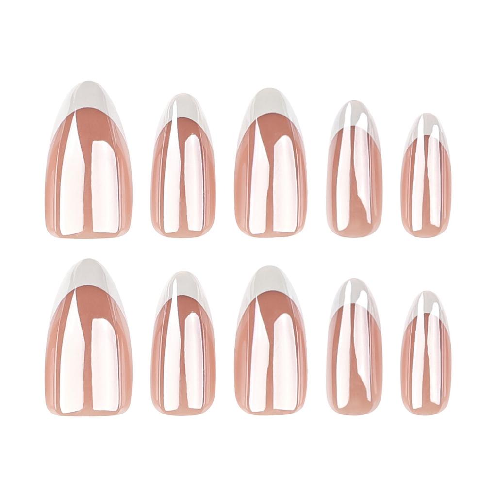 Short Almond French White Reusable Wearable Nails with High-Grade Manicure Coating