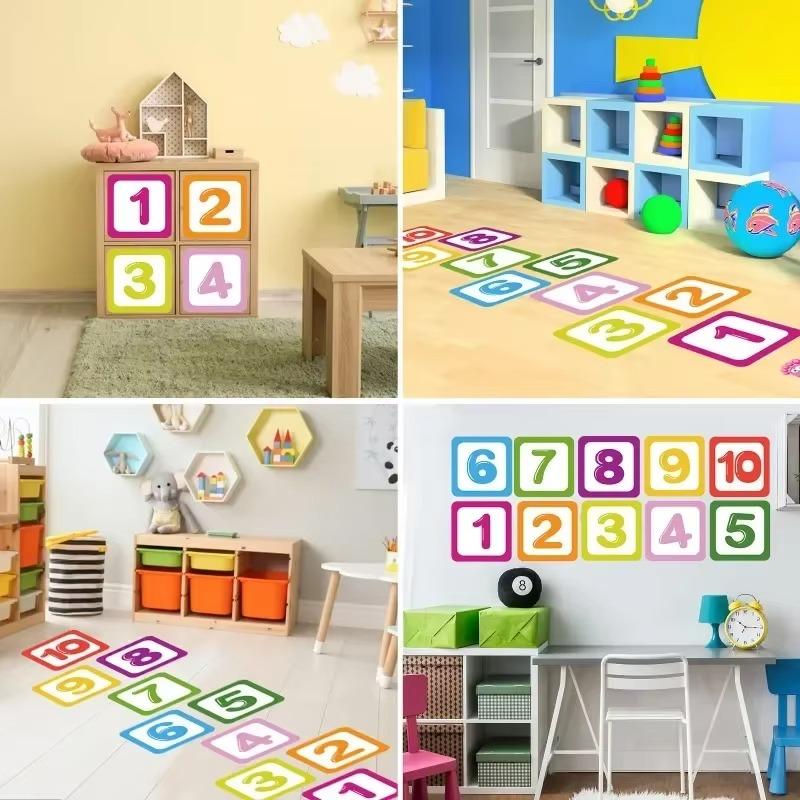 Number Lattice Wall Stickers Kids Footprint Hopscotch Floor Decals Waterproof Game Stickers Nursery Decoration Home Accessories