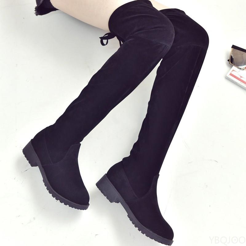 Trendy Knee High Long Leg Women's Boots Autumn Winter New Item Frosted Elastic Slimming Long Leg Women's Platform Boots