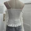 French Retro One-Shoulder Pearl Strap Lace Top with Chest Pads