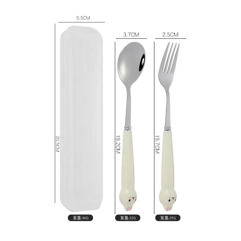 

Portable Cartoon Tableware with Case Kitchen Utensils Reusable Flatware Silverware Include Fork Spoon for Children