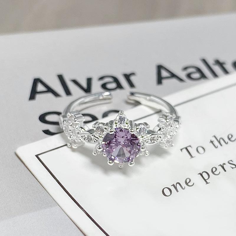 Nine Purple Separation Fire Purple Zircon Color Treasure Opening Ring Niche Design Stacking Wear Light Luxury Advanced Sense Personality Ring Female