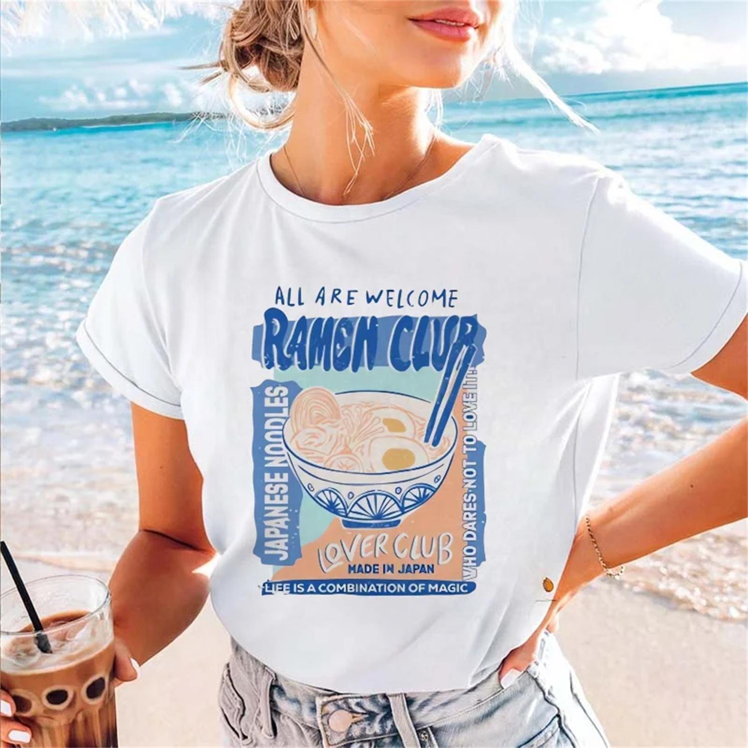 

Japanese Fashion T-Shirt Women s Cartoon Pattern Printed Harajuku Cute Versatile Short Sleeved Clothes Summer Travel T-Shirt XXXXXL білий