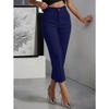 VEZFAA Damenmode, lässig, einfarbig, bedruckt, hohe Taille, Hosen, Hosen und Caprihosen