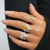 Stainless Steel Creative Metal Hollowed Out Double Layer Peach Heart Ring Women Punk 18K Gold Plated Finger Rings Party Zircon