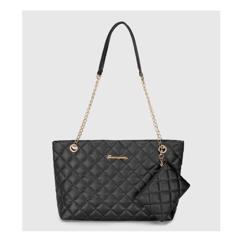 2 New stylish and simple letter decorative chain shoulder bag rhombus embroidered mini wallet pendant tote bag чёрный