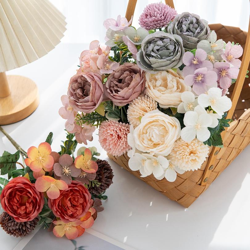 Artificialflower Silk Peony Chrysanthemum Outdoor Garden Wall Wedding Bridal Bouquet Christmas Home Vase Festival Party Diy Gift