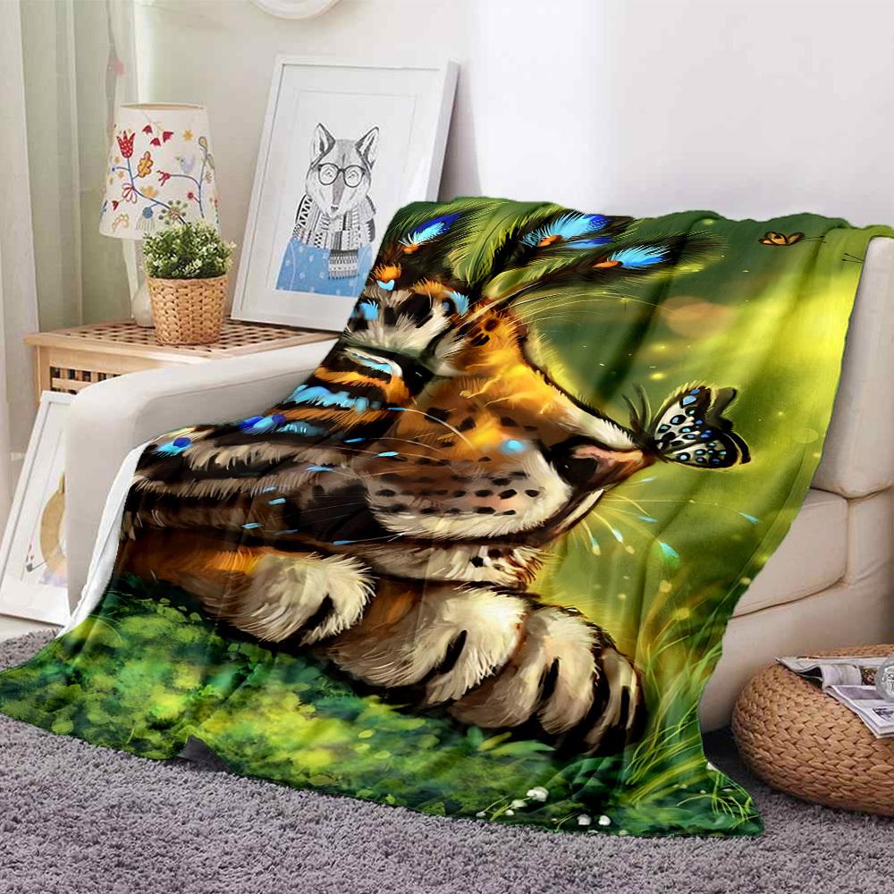 1 Stück Tiger-Schmetterlings-Design-Decke, Überwurf für Sofa, Bett, Reisen, Camping, Wohnzimmer und Bett, Bedruckte Decke mit weichem und warmem Stoff yy250918180