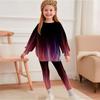 Girls' Aurora Ombre Casual Comfortable Soft Loose Pullover Sweatshirt and Leggings 2-Piece Set, New Autumn/Winter, Playful, Sweet and Cool Style