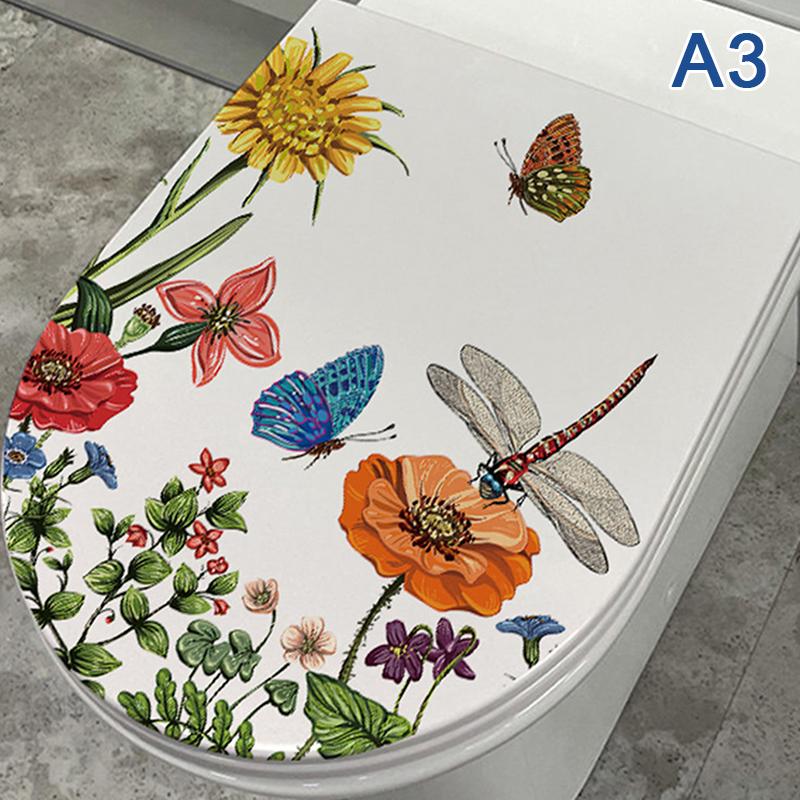 Adesivi per WC con Motivo di Fiori di Rosa e Farfalle Adesivi Decorativi per Bagno Pitture Autoadesive Adesivo in PVC Rimovibile