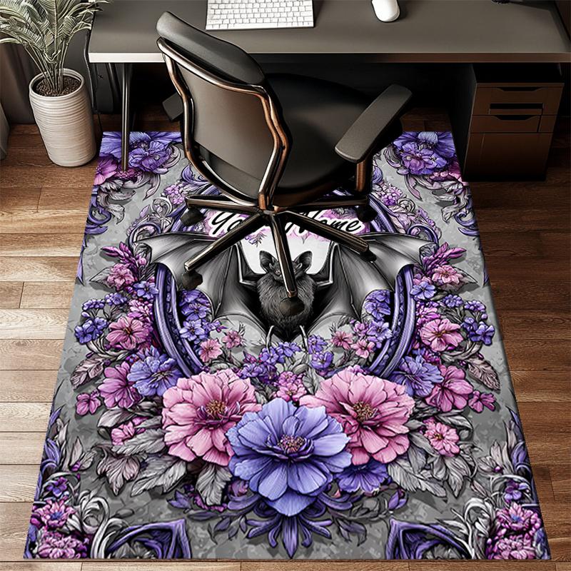 1PC Custom Name Gothic Bat Flowers Theme Floor Mat Ideal for Living Room, Game Rooms, Office, Bedroom Floor Mat Design