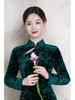 Women's Velvet Green Cheongsam: Retro High-End Autumn/Winter Long Sleeve Dress