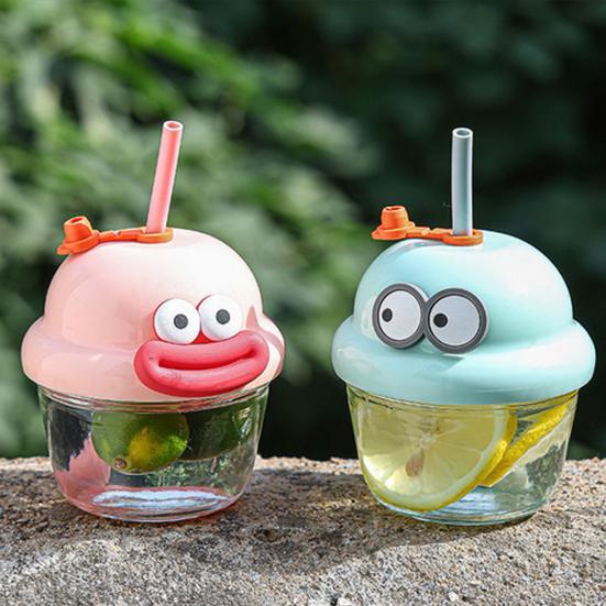 Glass Tumbler with Straw And Lid 210ml Reusable Iced Coffee Cup Cute Cartoon Drinking Cup for Water Matcha Travel