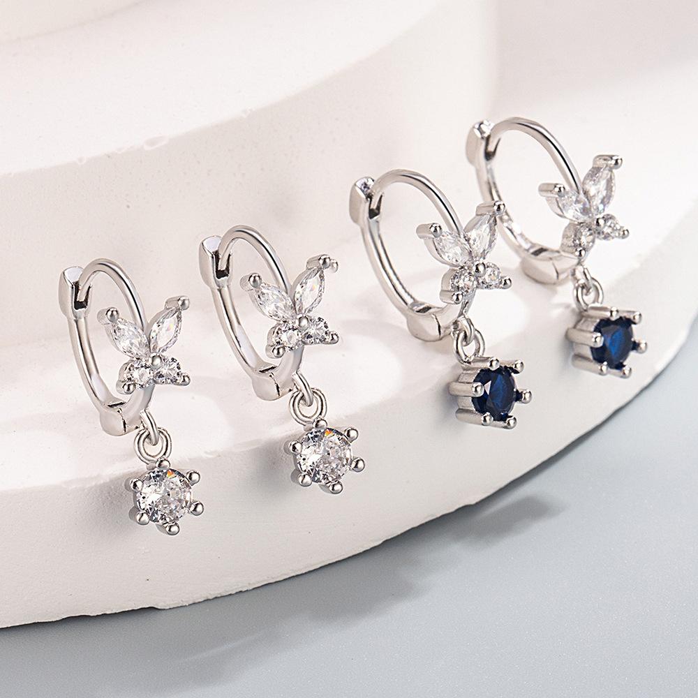 925 Sterling Silver Stylish Sweet Butterfly Zircon Earrings Birthday Party Anniversary Gift