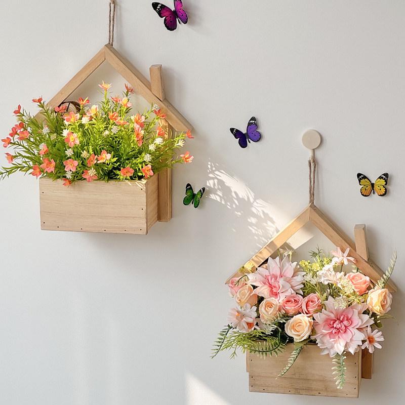 Wall Hanging Artificial Flower Pot for Living Room TV Background with Greenery Planter.