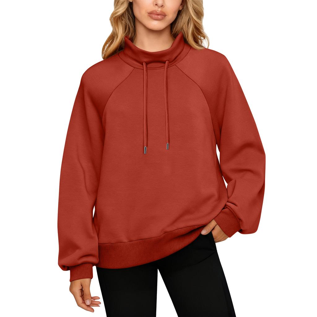 Women's Stand Collar Sweatshirt Oversized Turtleneck Drawstring Pullover Long Sleeve Top