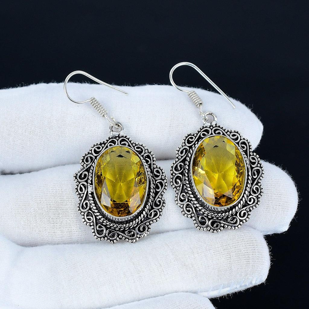 Wunderschöne Citrin Edelstein Ohrringe, 925 Sterling Silber Ohrringe, Handgefertigte Silberohrringe zum Verschenken, Citrin Hängeohrringe für Partykleidung Geschenk