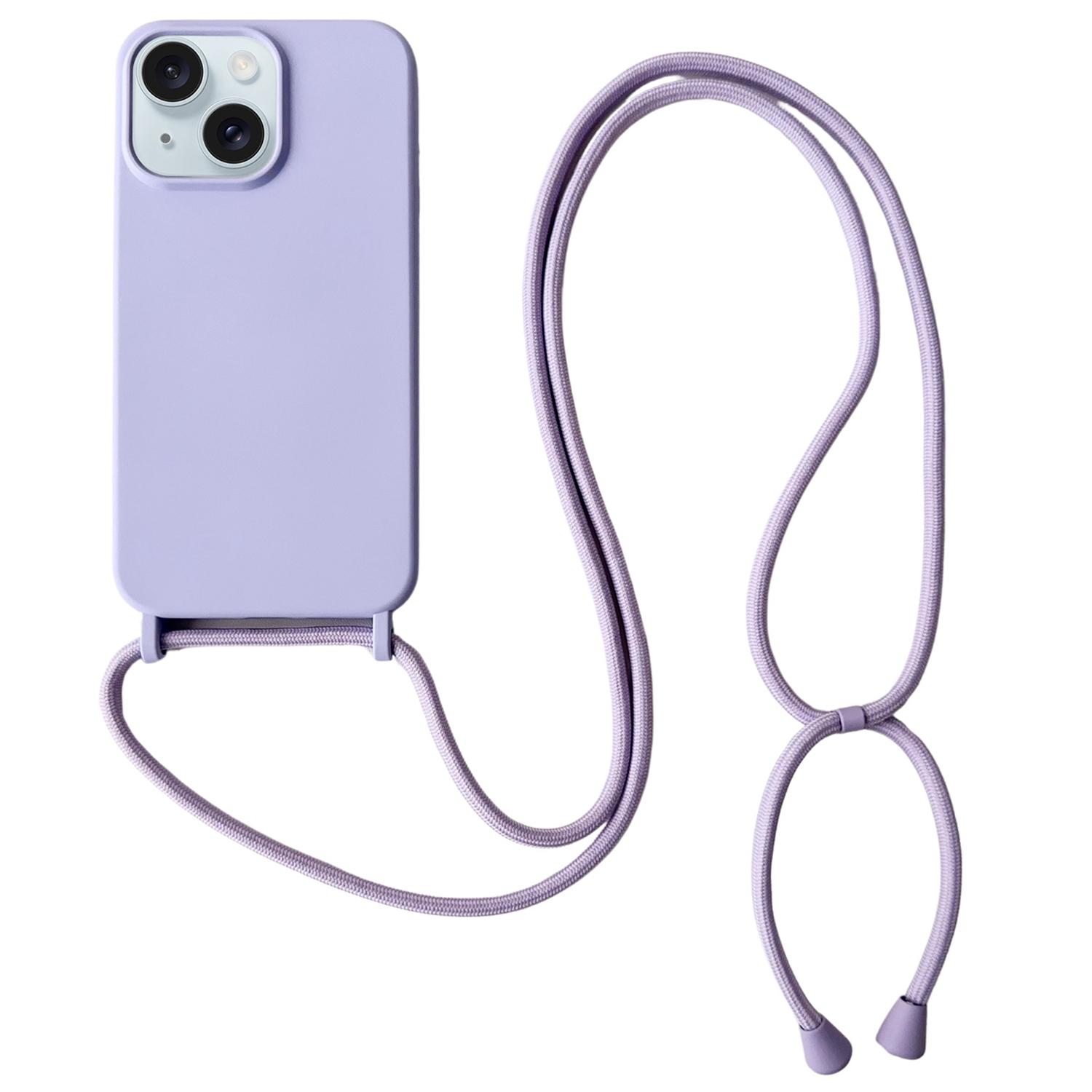 

For iPhone 13 Crossbody Case Liquid Silicone Ultra Slim Fit Shockproof Phone Cover Purple