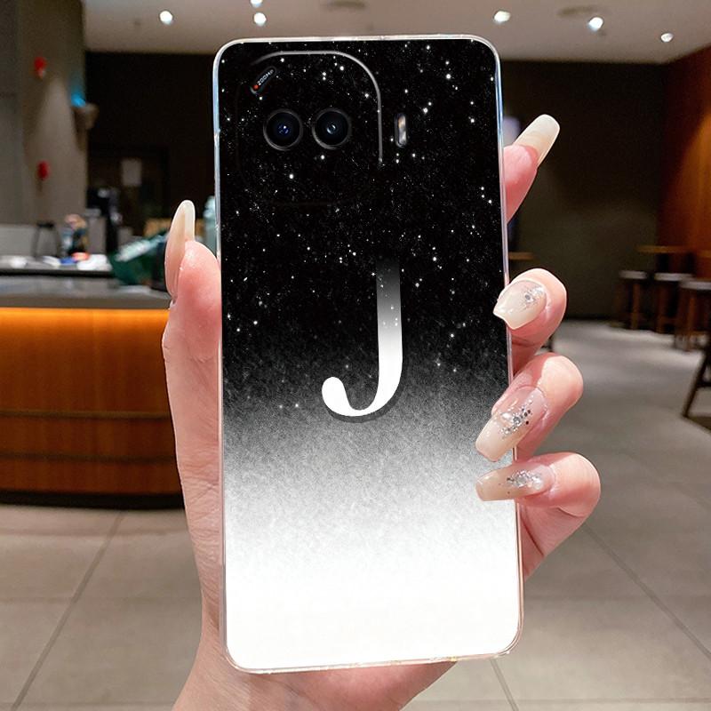 Anti-scratch Phone Case For Vivo iQOO Z11 Turbo Jelly Clear TPU Soft Casing Lucky Initial Letter With Flower Couple Shell