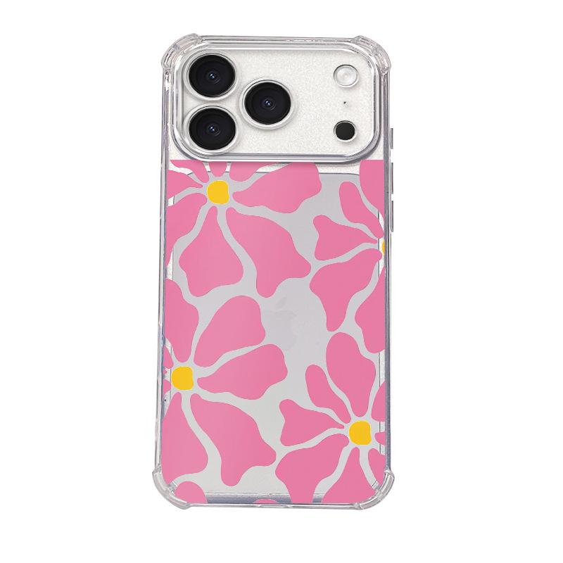 Popular pink flower mobile phone case Apple 16 literary style TPU transparent case iPhone17 soft case wholesale
