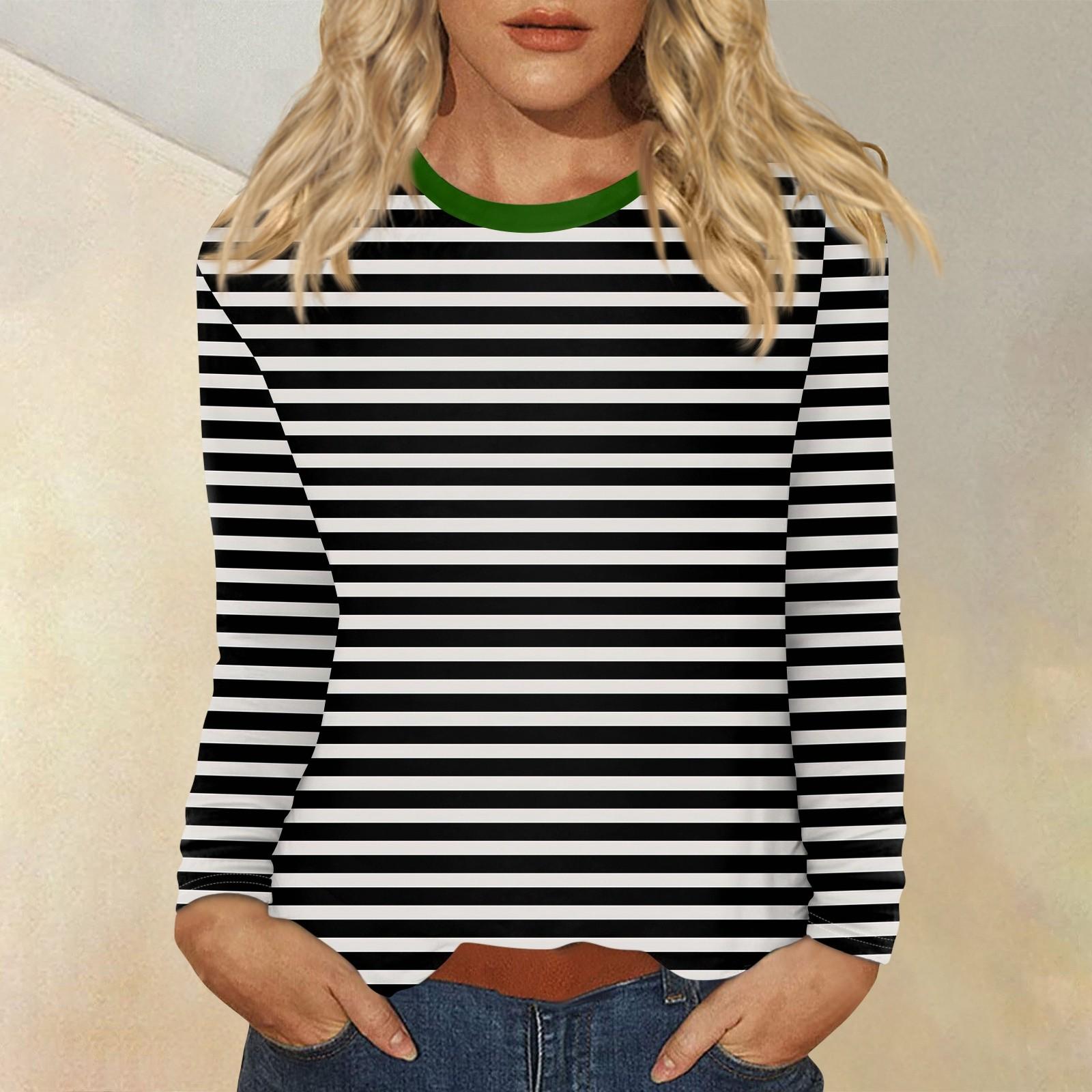 

Женский повседневный топ с круглым вырезом и длинными рукавами в полоску с принтом XL