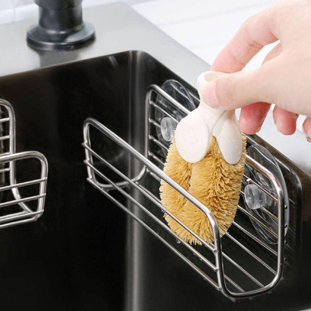 Stainless Steel Sink Storage Holder Suction Cup Dishcloth Stand Sponge Drain Rack Bathroom