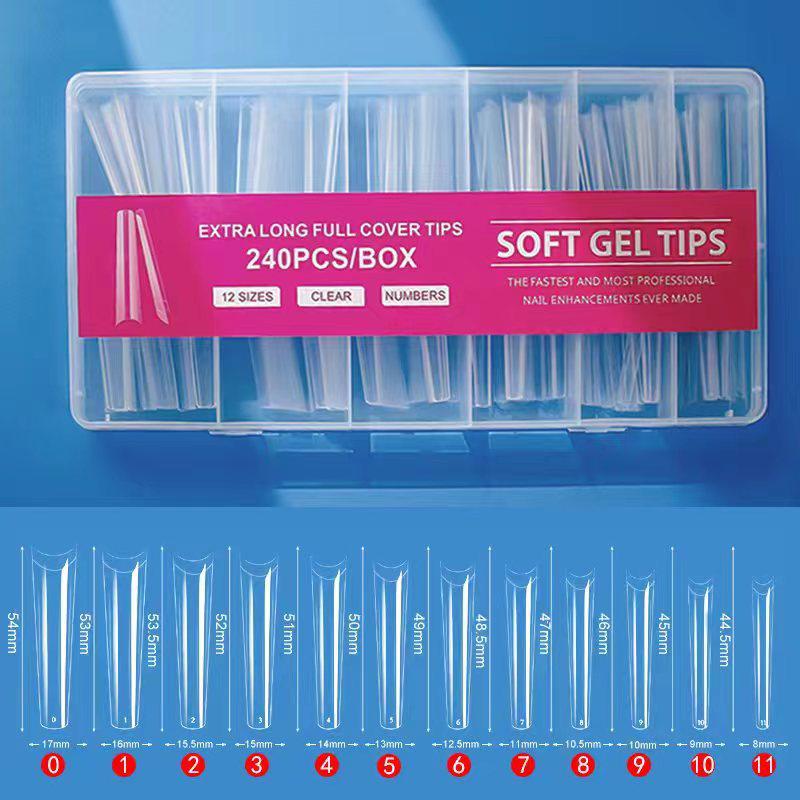 

Очень длинные прозрачные типсы для ногтей - Набор из 240 штук в коробке, полностью покрывающие, дизайн «трубка» и «деним»