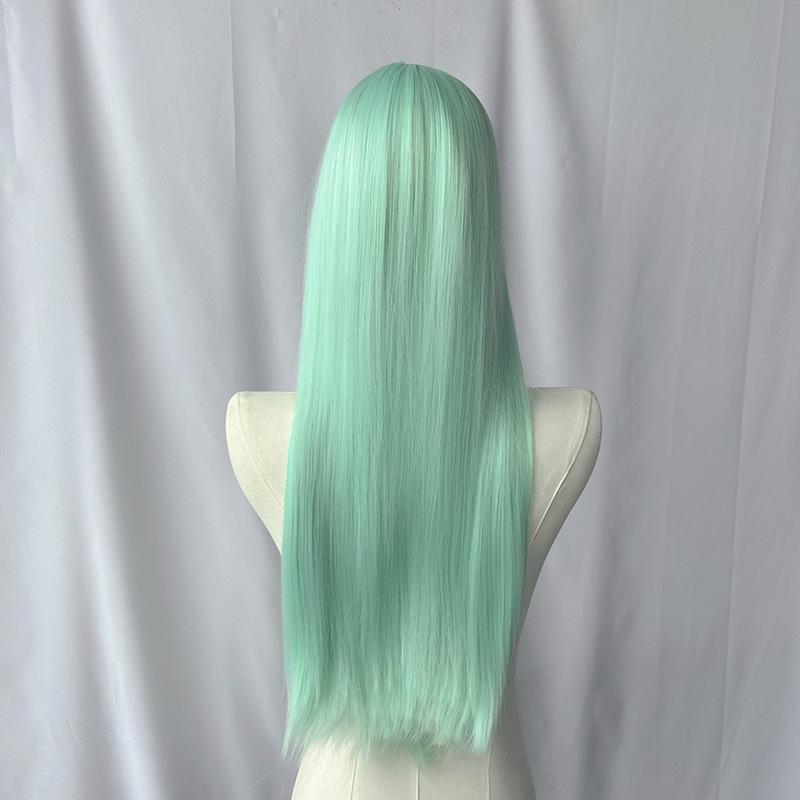 Mint Green Straight Bang Long Straight Synthetic Wig Fashion High Quality Chemical Fiber Wig Headgear Women's Wig