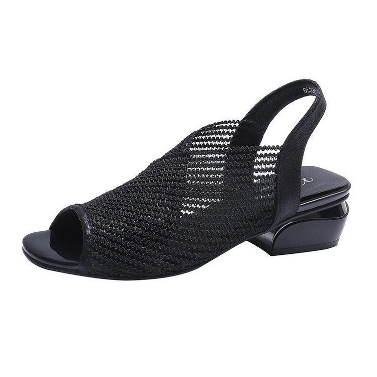 2025 thick heel women's sandals 2025 summer European and American foot fish mouth mesh breathable sandals women's 41 large size women's shoes