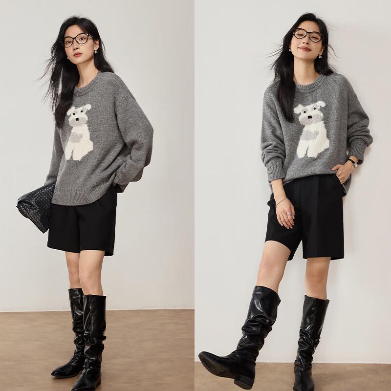 VICTORIA&VERA Women's Puppy Jacquard Knit Sweater