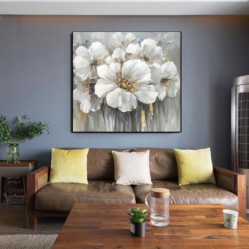 Wall Art Picture for Living Room Canvas Paintings On Canvas  Many White Flowers Hotel Decor Home Decor Art