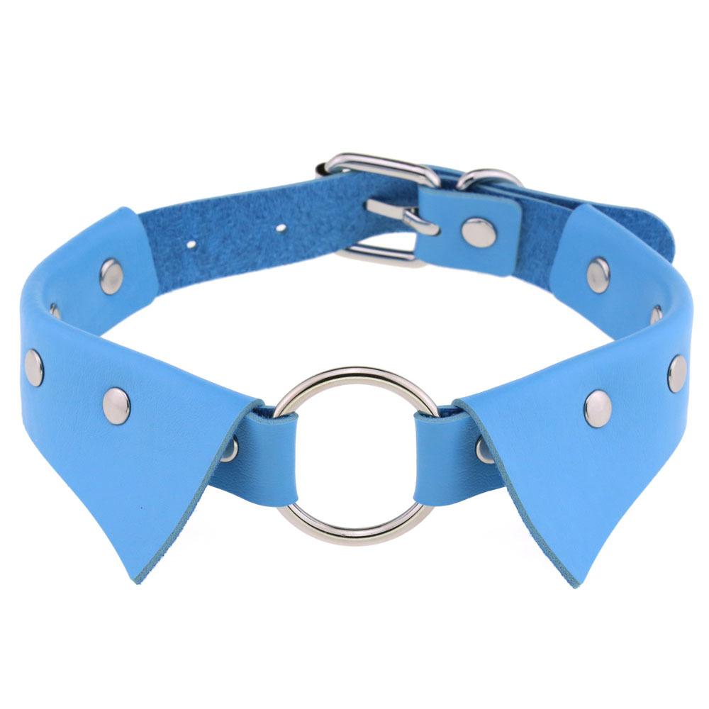 O-ring PU Leather Choker, Shirt Collar Style Punk Statement Clavicle Neck Chain