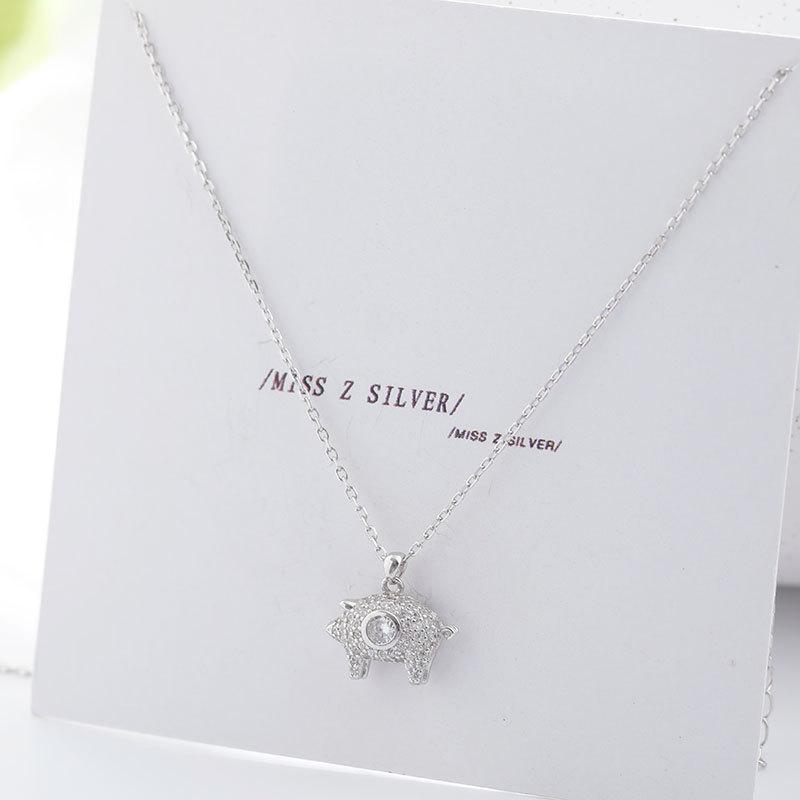 Korean Version Full of Zircon Inlaid Pig Necklace, Female Zodiac Year Three-dimensional Pig Pendant, Collarbone Chain