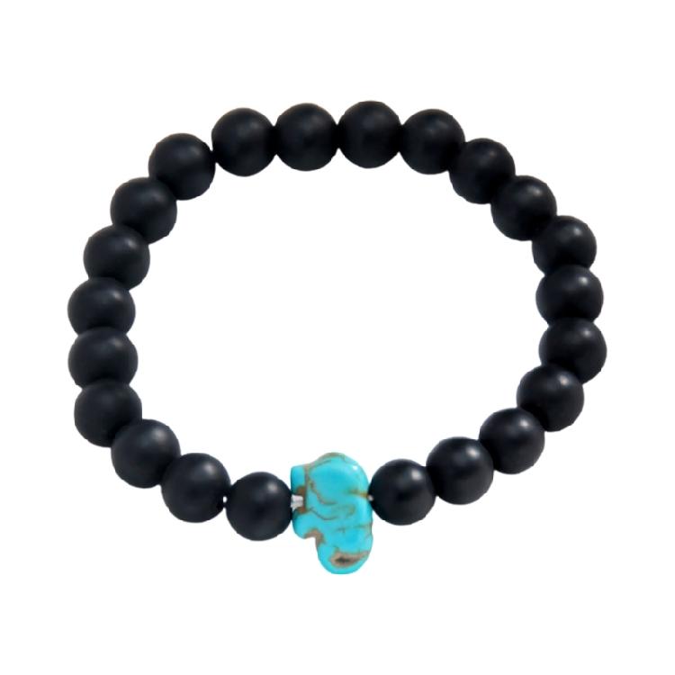 8MM Round Gemstones Bracelet With Turquoise Accent And Elephant Charm Perfect For Adding A Natural Touch To Outfits