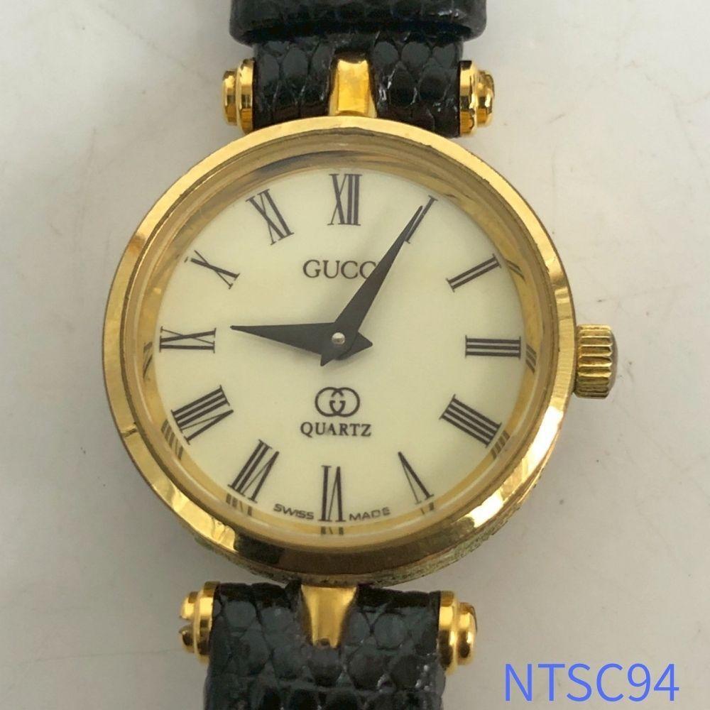 Used GUCCI Gucci Watch Ladies Quartz Vintage Gold Case Roman Index Watch Black Leather Old Gucci